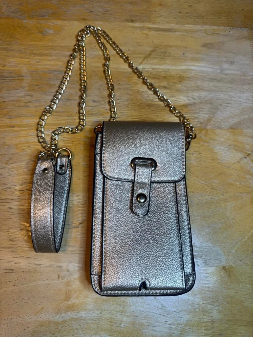 Metallic Gold Crossbody Phone Bag with Chain Strap